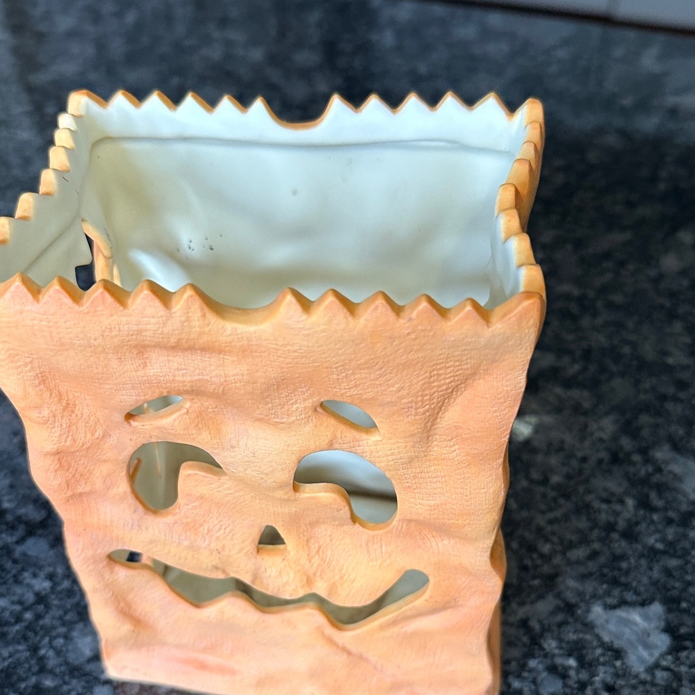 PartyLite Orange Pumpkin Luminary 6” Candle Holder Ceramic Halloween Fall GUC - Picture 6 of 11